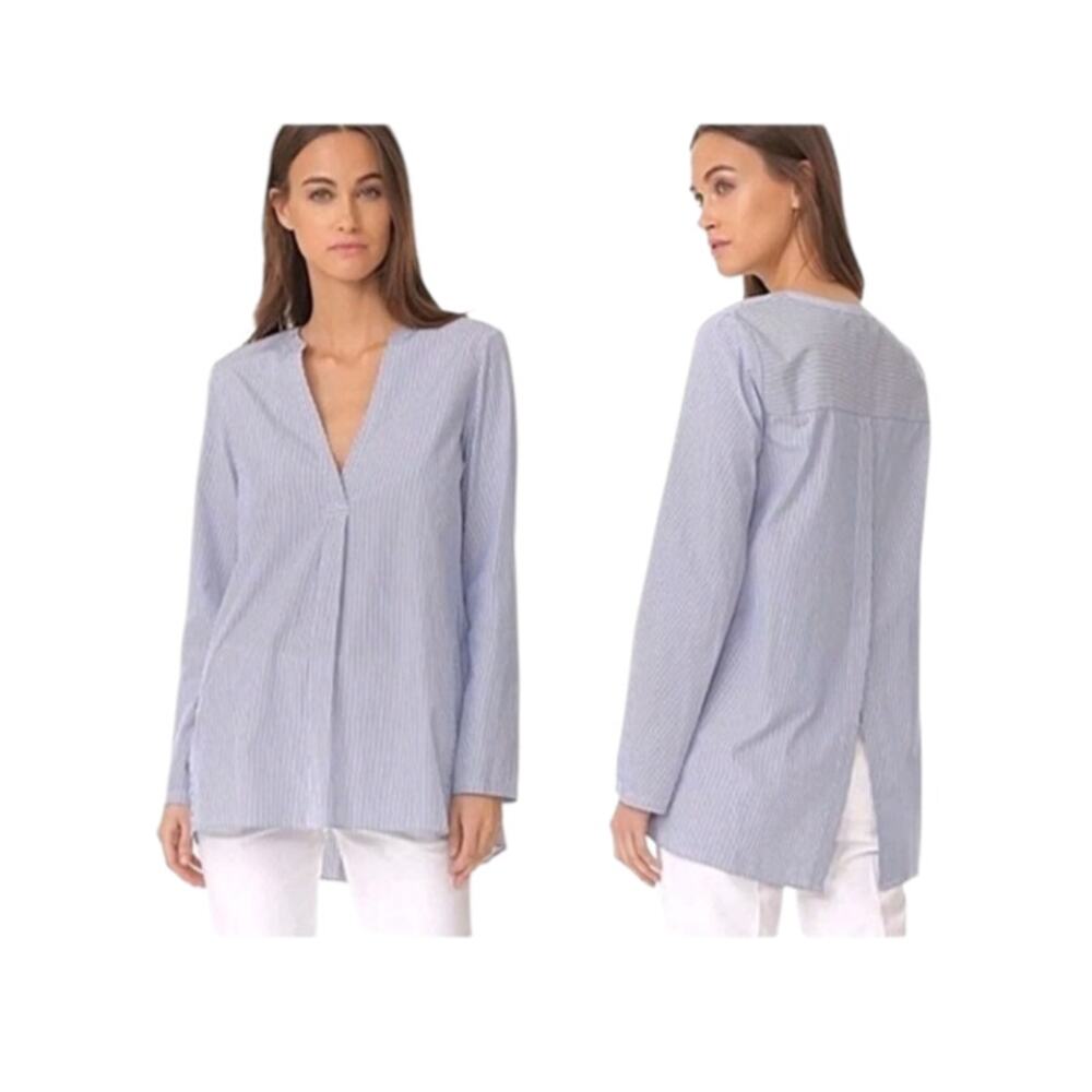 Theory Ofeliah Taff Coastal Striped Tunic Top Blouse, Button-up Back sz P S/M